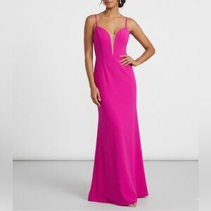AQUA Backless Sleeveless Deep V-Neck Evening Gown Colorful Pink Size 4 Dress
